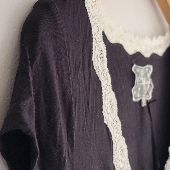 PJ Salvage Modal Blend Black Tee Top Off White Lace Lounge Medium - Picture 5 of 9